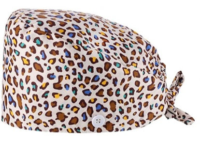 Brown Print Medical Scrub Cap